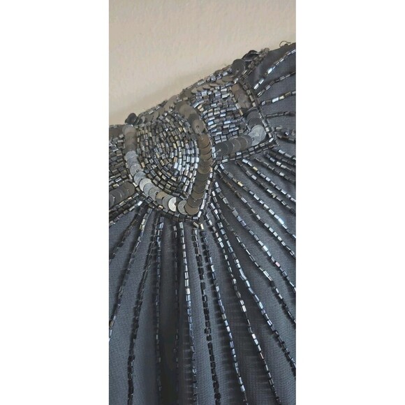 Vintage Brilliante By JA Dress Women's Large Black Beaded Sequins Maxi Lined Zip - Picture 3 of 13